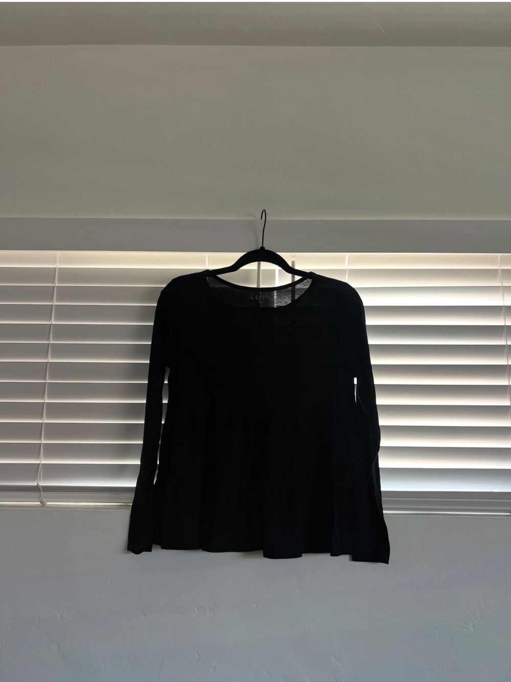 LOFT Black Long Sleeve Ruffle-Hem Top